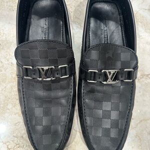 Louis Vuitton Black Damier Canvas & Leather Slip-On Loafers